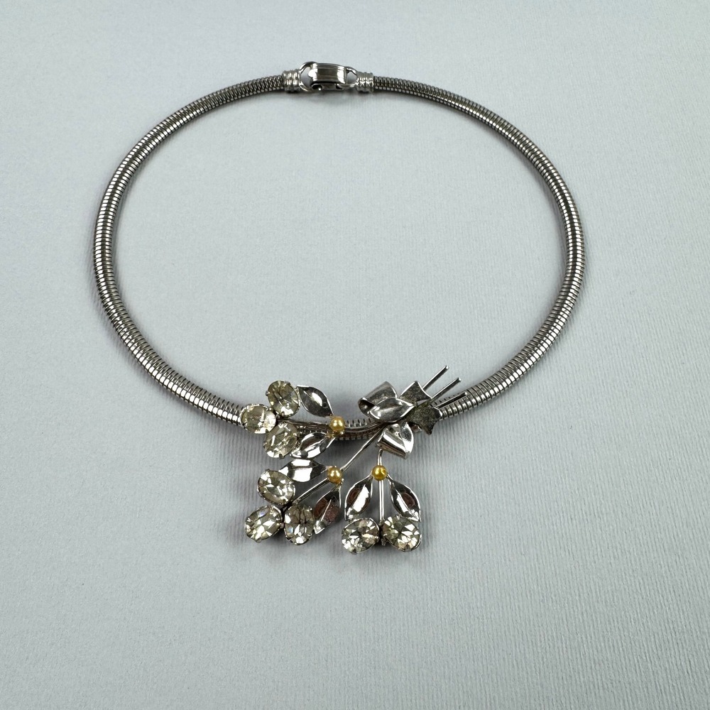 VTG Coro Necklace‎ Choker Floral Rhinestone Omega Katz Pegasus Des Pat Pend